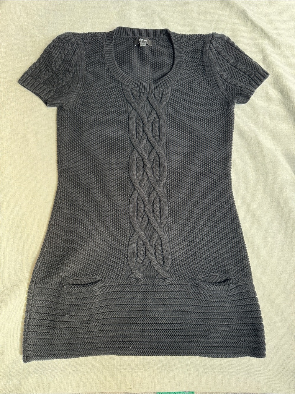 Express black Cable-Knit Short-Sleeve Sweater